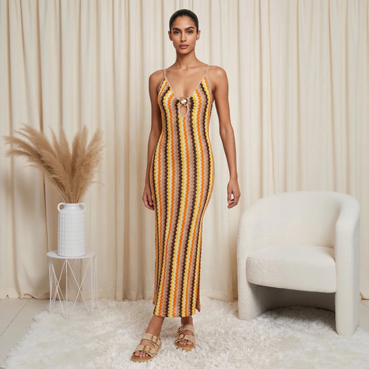 Resort Knit Brown Cover-Up Dress front view