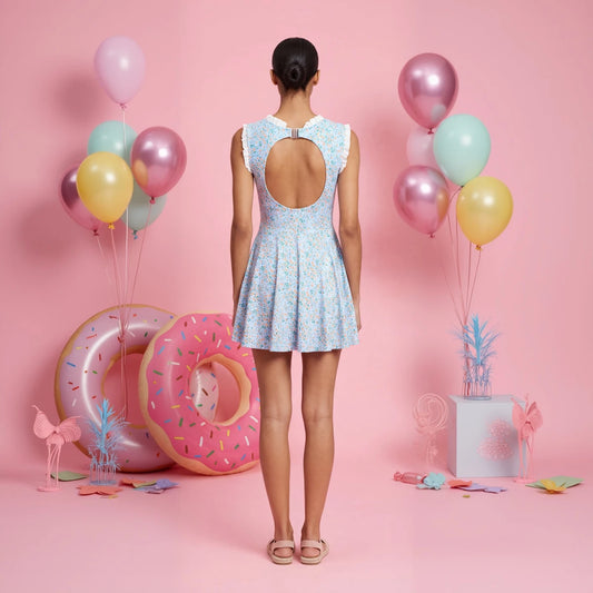 Daisy Bloom Blue Swimdress back view