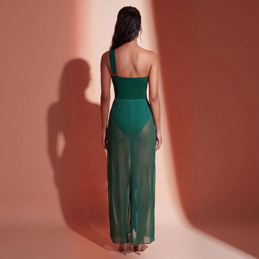 Midnight Luxe Green Swimsuit Set back view with cover-up