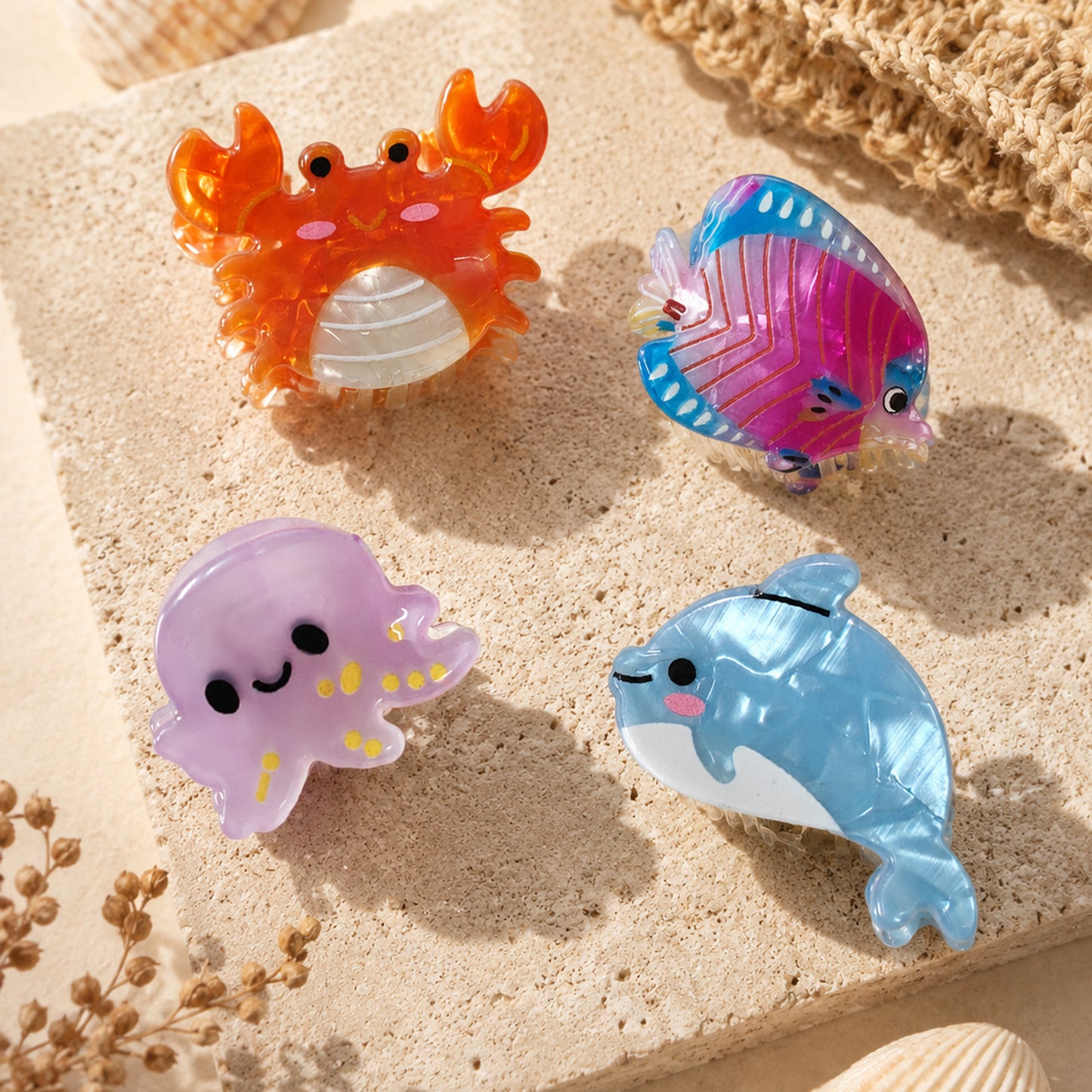 Set of 4 Ocean Friends Mini Hair Claws - Crabs