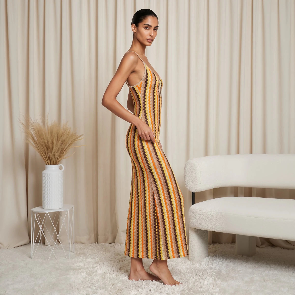 Resort Knit Brown Cover-Up Dress side view