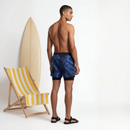 Coastal Wave Blue Swim Shorts back view