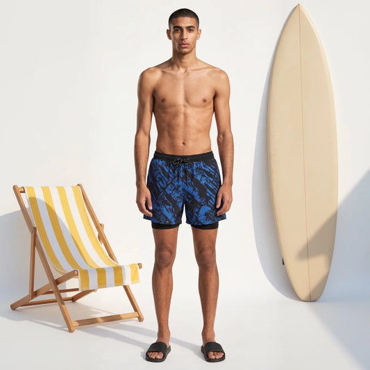 Coastal Wave Blue Swim Shorts front view