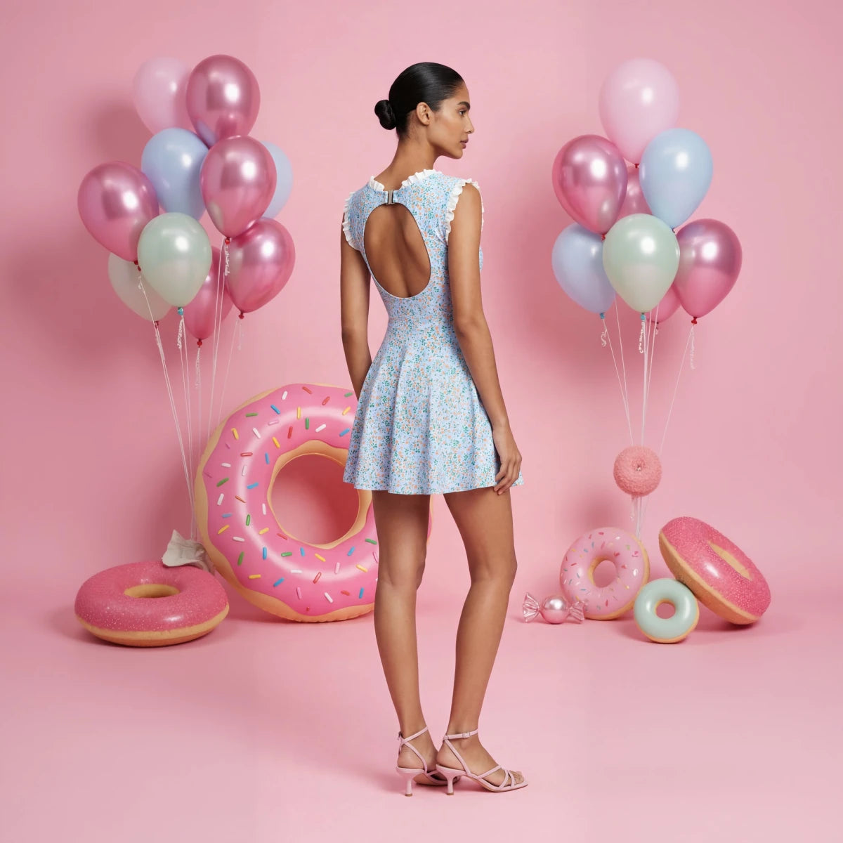 Daisy Bloom Blue Swimdress side view