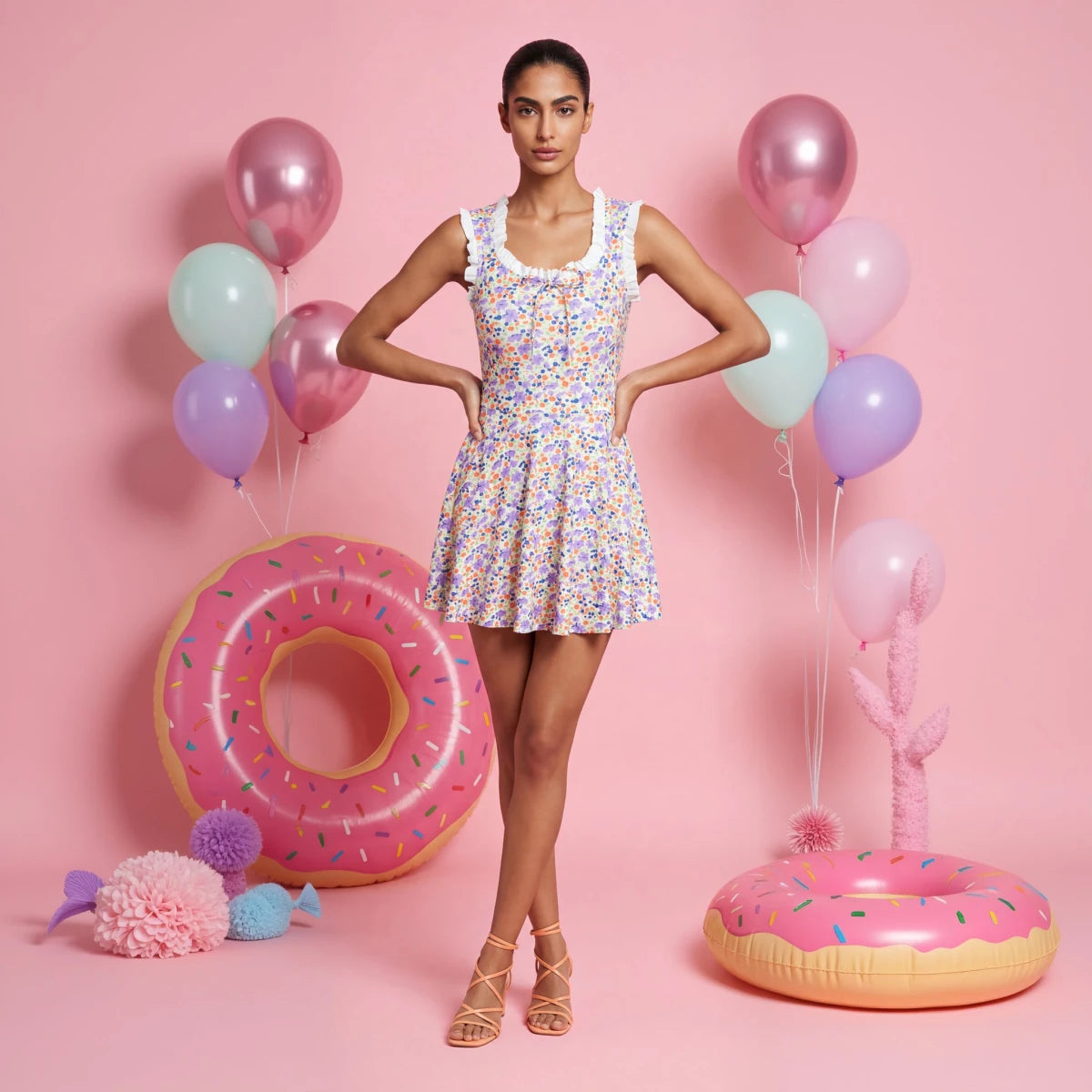 Daisy Bloom Multicolor Swimdress front view