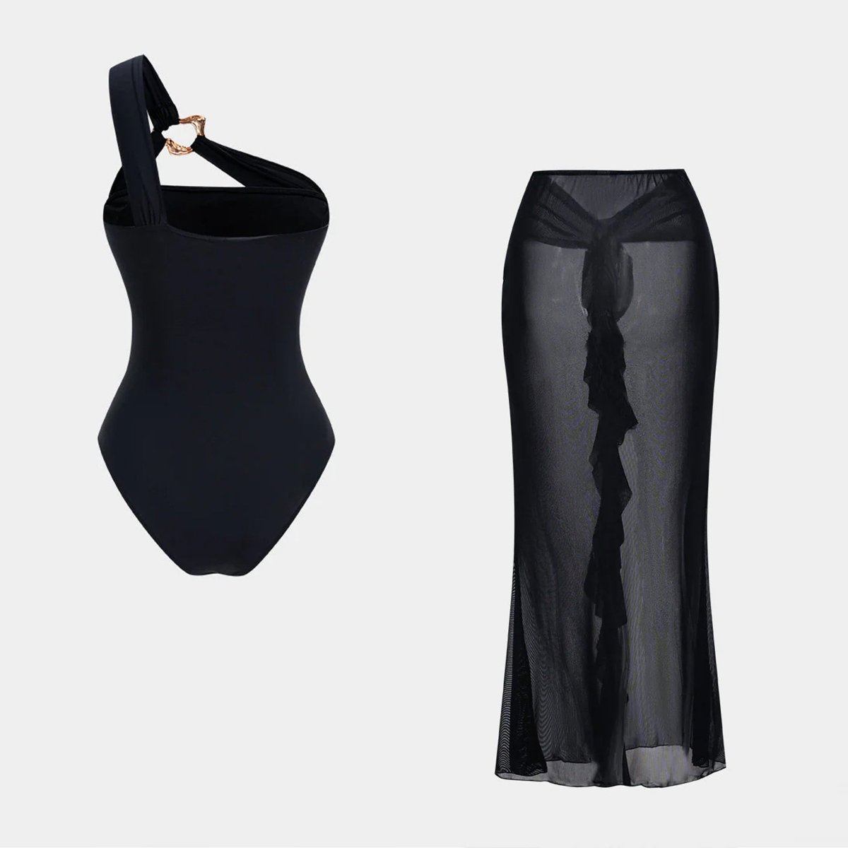 Midnight Luxe Black Swimsuit Set and cover-up back view