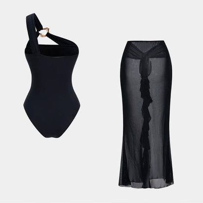 Midnight Luxe Black Swimsuit Set and cover-up back view