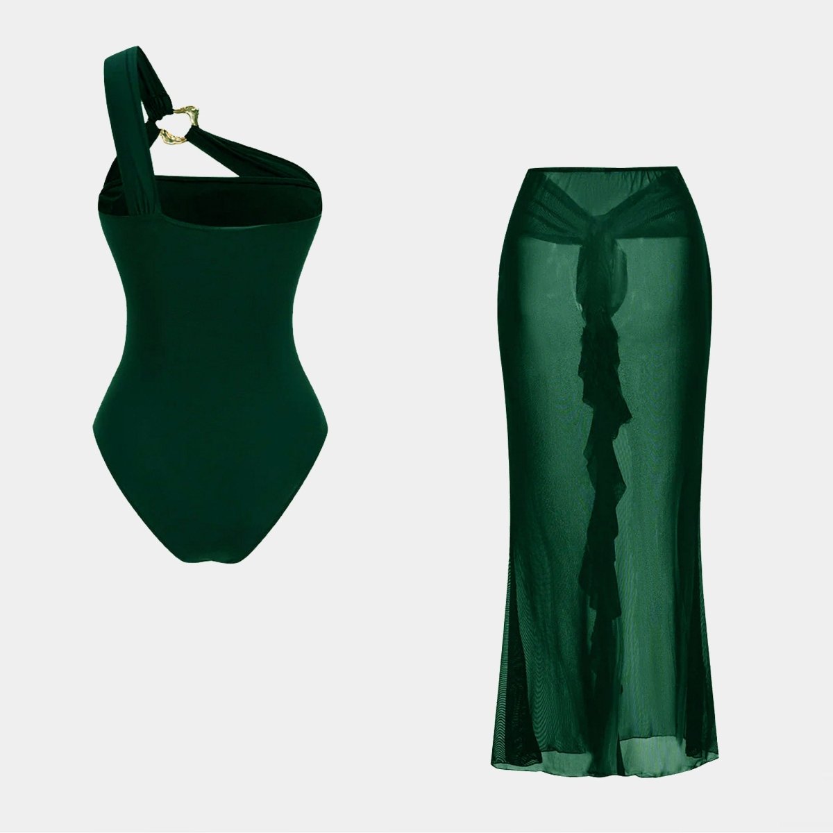 Midnight Luxe Green Swimsuit Set and cover-up back view