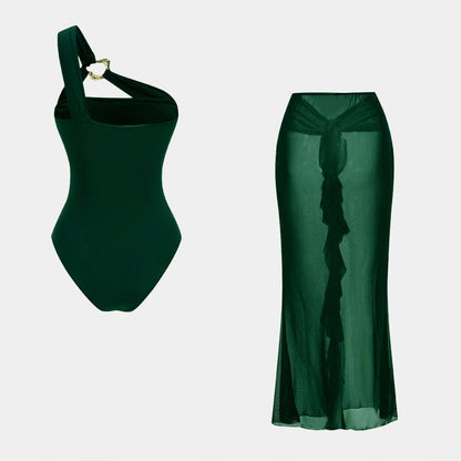 Midnight Luxe Green Swimsuit Set and cover-up back view