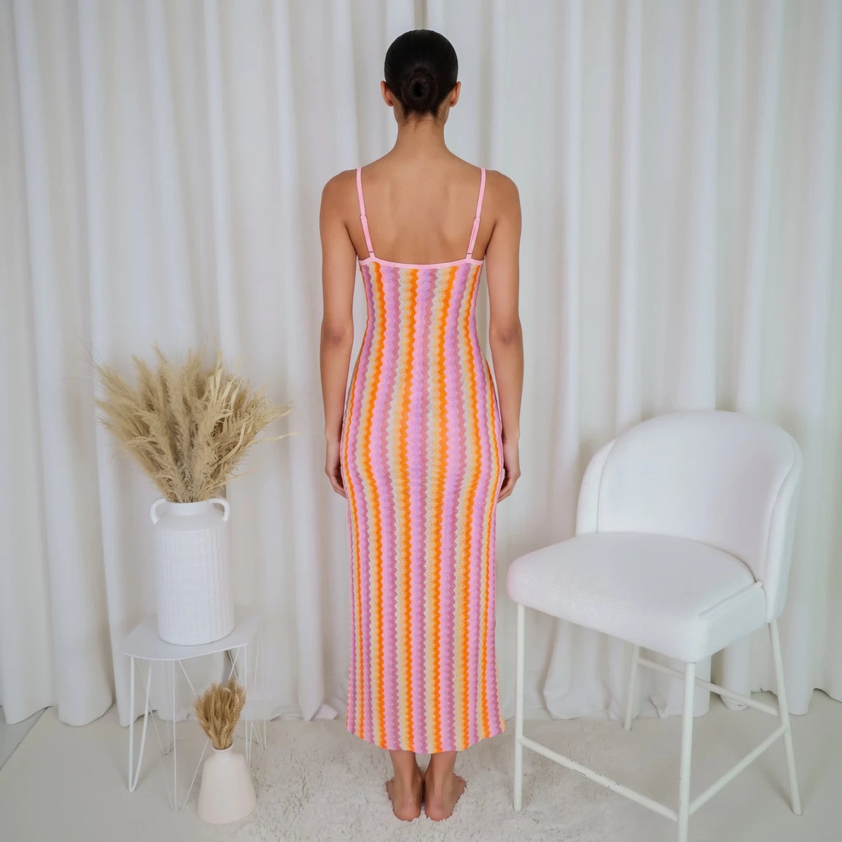 Resort Knit Pink Cover-Up Dress back view