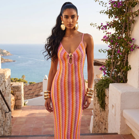 Resort Knit Pink Cover-Up Dress styled by the seaside