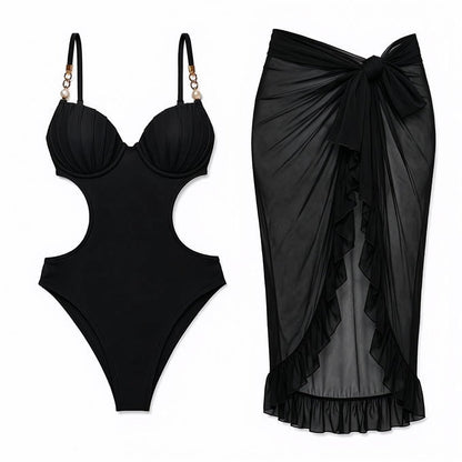 Scarlet Shell Black Swim Set with matching black cover-up