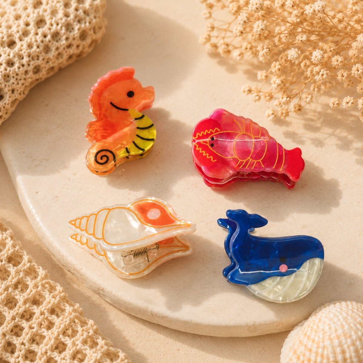 Set of 4 Ocean Friends Mini Hair Claws - Lobster - DQD Clothing